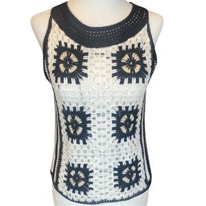 NWT RD Style Crochet Tank Top Women’s X Small Black White Patchwork Knit Boho